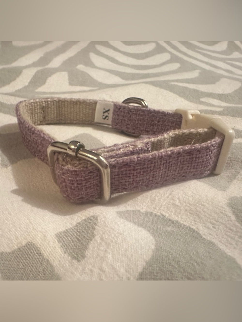 Lilac Fabric Pet Collar with Silver Hardware